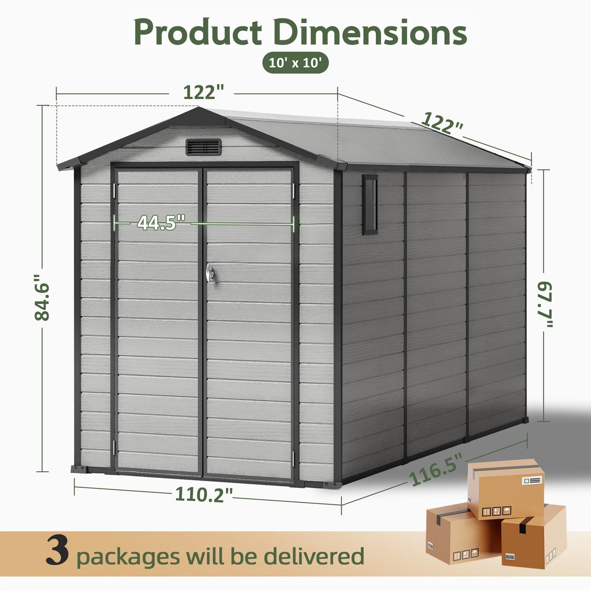 Abri de Jardin en Résine Patioslife YardVault avec Plancher - Cabanon de Rangement Étanche & Anti-UV - Structure Renforcée pour Outils et Vélos