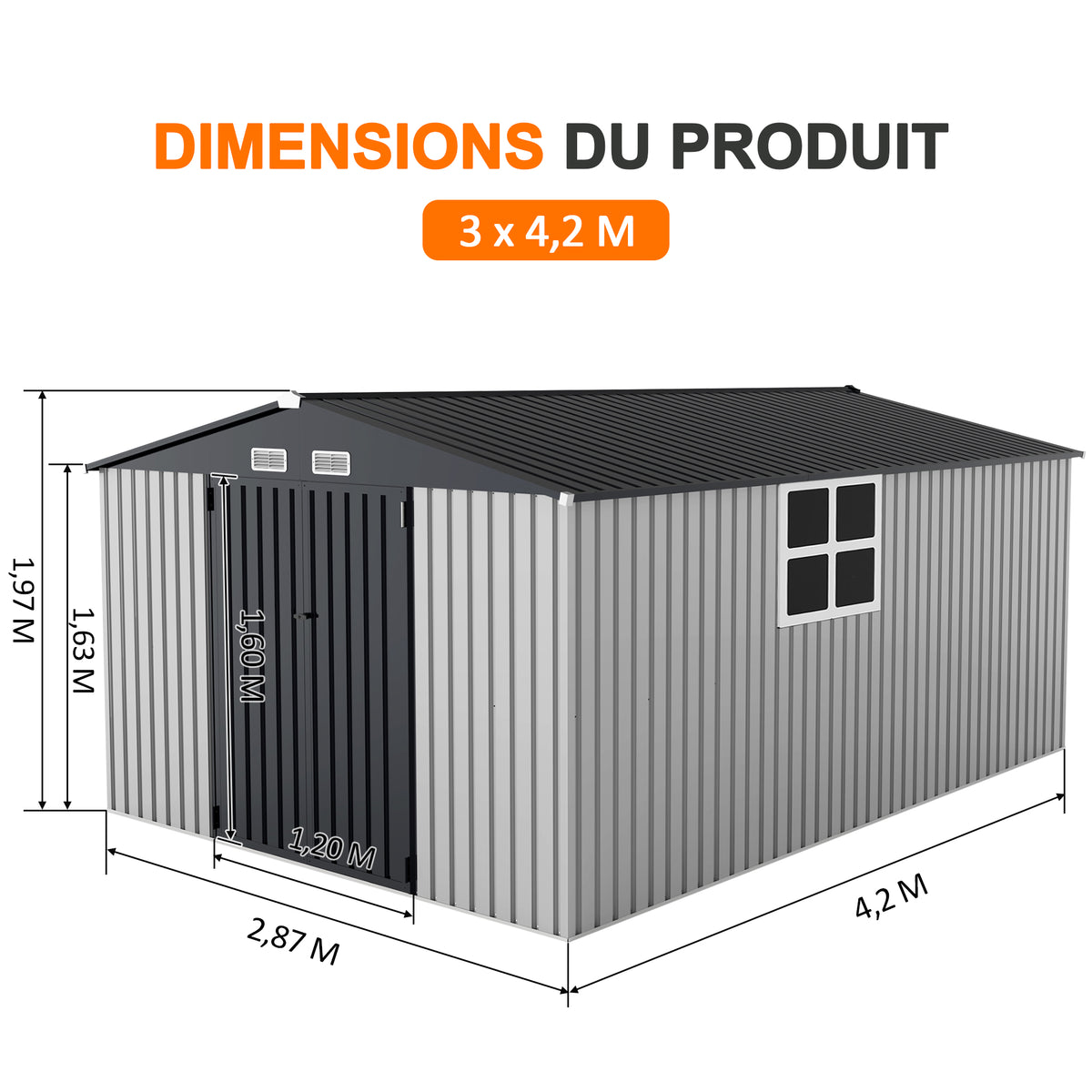 Patioslife YardVault Pro Abri de Jardin Métal Renforcé en Acier Galvanisé avec Fenêtre et Porte Verrouillable, Remise à Outils Extérieure Anti-Rouille