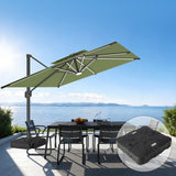 Parasol déporté Patioslife Aegis Pro avec éclairage LED et housse de protection, baleines et mât en aluminium à revêtement thermolaqué — Idéal pour jardins et terrasses