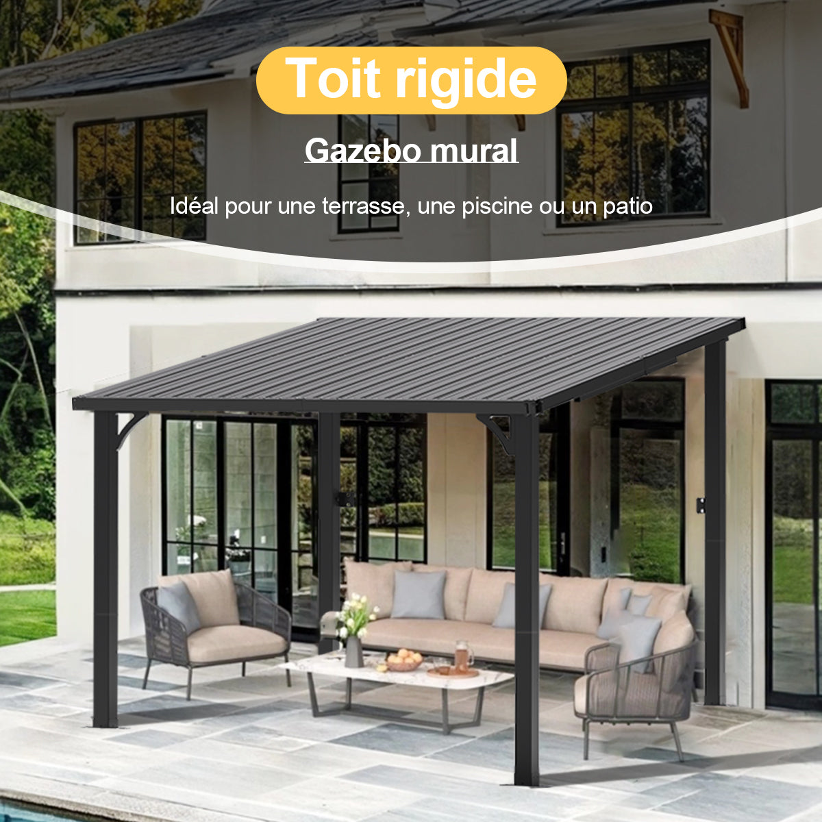 Patioslife Haven – Pergola Adossée Murale en Aluminium avec Toit Rigide, Résistante et Durable pour Jardin et Terrasse
