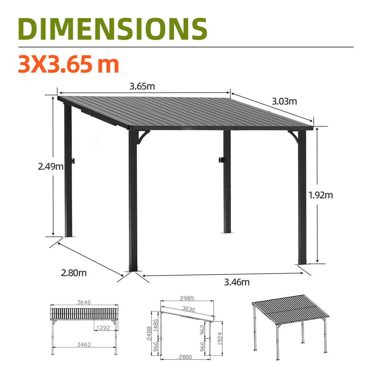 Patioslife Haven – Pergola Adossée Murale en Aluminium avec Toit Rigide, Résistante et Durable pour Jardin et Terrasse