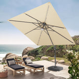 Parasol déporté Patioslife Aegis Pro avec éclairage LED et housse de protection, baleines et mât en aluminium à revêtement thermolaqué — Idéal pour jardins et terrasses