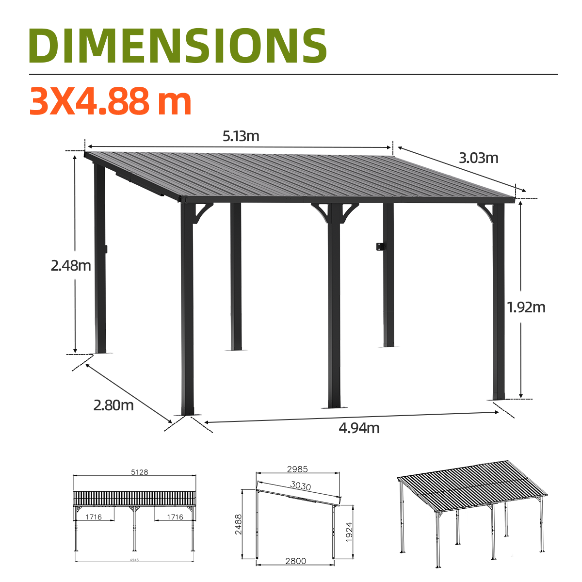 Patioslife Haven – Pergola Adossée Murale en Aluminium avec Toit Rigide, Résistante et Durable pour Jardin et Terrasse