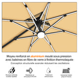 Patioslife Aegis – Parasol déporté Premium avec éclairage LED intégré, base croisée en métal et baleines en fibre de verre