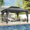 Patioslife Haven | Gazebo à toit rigide avec gouttières de drainage, structure en aluminium, toit doublement aéré et rideaux, pergola pour terrasse ou jardin.