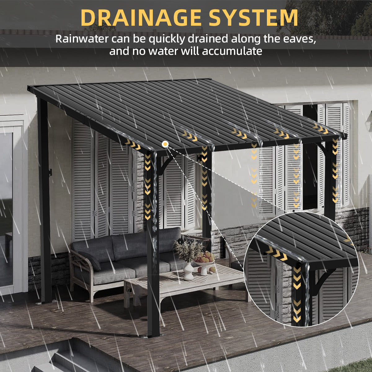 Patioslife Haven – Pergola Adossée Murale en Aluminium avec Toit Rigide, Résistante et Durable pour Jardin et Terrasse