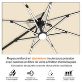 Patioslife Aegis – Parasol déporté Premium avec éclairage LED intégré, base croisée en métal et baleines en fibre de verre