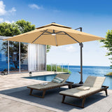 Parasol déporté Patioslife Aegis Pro avec éclairage LED et housse de protection, baleines et mât en aluminium à revêtement thermolaqué — Idéal pour jardins et terrasses