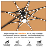 Patioslife Aegis – Parasol déporté Premium avec éclairage LED intégré, base croisée en métal et baleines en fibre de verre