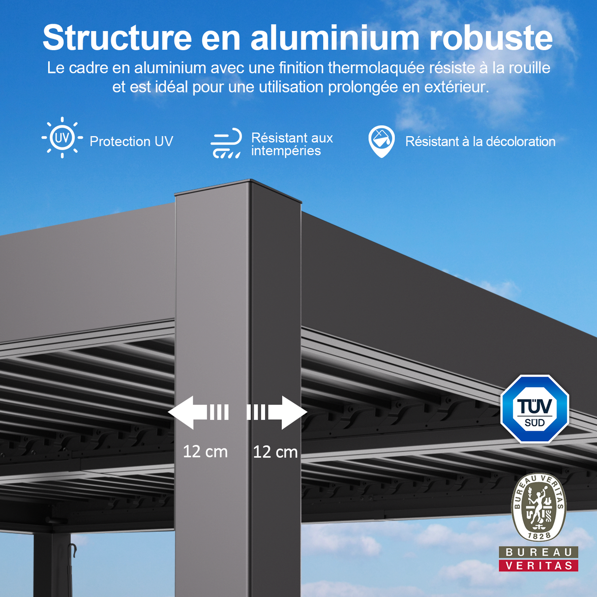 Patioslife Atlantic™ | Pergola à lames orientables en aluminium avec toit réglable et éclairage LED intégré, abri extérieur autonome pour terrasse, patio et piscine