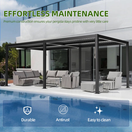 Patioslife Atlantic™，Louvered Pergola，Aluminium Frame，Adjustable Roof，Ambient LED Lights，Freestanding Design，Outdoor Shelter，Patio Pavilion，Deck Pergola，Poolside Shade，Weatherproof，Sunshade & Rain Protection，Modern Outdoor Furniture，Luxury Patio Structure，Contemporary Design，Architectural Style，Premium Outdoor Living
