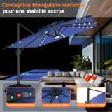 Parasol déporté Patioslife Aegis Pro avec éclairage LED et housse de protection, baleines et mât en aluminium à revêtement thermolaqué — Idéal pour jardins et terrasses