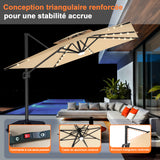 Parasol déporté Patioslife Aegis Pro avec éclairage LED et housse de protection, baleines et mât en aluminium à revêtement thermolaqué — Idéal pour jardins et terrasses