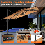 Parasol déporté Patioslife Aegis Pro avec éclairage LED et housse de protection, baleines et mât en aluminium à revêtement thermolaqué — Idéal pour jardins et terrasses