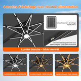 Patioslife Aegis – Parasol déporté Premium avec éclairage LED intégré, base croisée en métal et baleines en fibre de verre