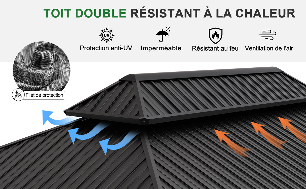Patioslife Haven | Tonnelle à Toit Rigide, Pergola & Pavillon – Poteaux Robustes 12x12 cm, Système de Drainage Intégré & Double Ventilation, Extérieur & Jardin