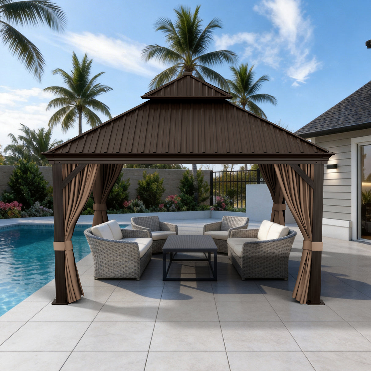 Patioslife Haven | Tonnelle / Pergola / Pavillon – Votre Salle à Manger Extérieure : Toit Doublement Ventilé Spécial BBQ, Structure Robuste Sans Entretien, Terrasse & Patio,Gris