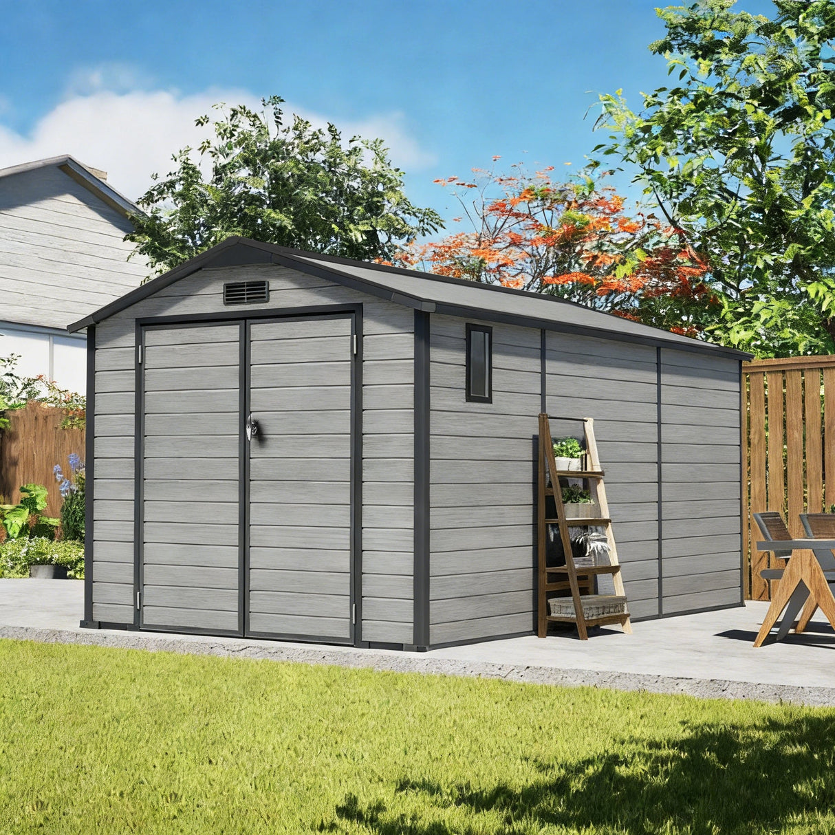 Abri de Jardin en Résine Patioslife YardVault avec Plancher - Cabanon de Rangement Étanche & Anti-UV - Structure Renforcée pour Outils et Vélos