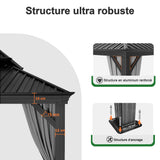Patioslife Haven | Gazebo à toit rigide avec gouttières de drainage, structure en aluminium, toit doublement aéré et rideaux, pergola pour terrasse ou jardin.