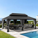 Patioslife Haven | Tonnelle de Jardin en Aluminium à Toit Rigide, Pergola & Pavillon avec Double Aération, Gouttières et Rideaux pour Terrasse