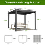 Patioslife Atlantic | Pergola à lames orientables en aluminium avec toit réglable et éclairage LED intégré, abri extérieur autonome pour terrasse, patio et piscine