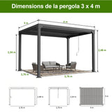 Patioslife Atlantic | Pergola à lames orientables en aluminium avec toit réglable et éclairage LED intégré, abri extérieur autonome pour terrasse, patio et piscine