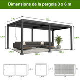 Patioslife Atlantic | Pergola à lames orientables en aluminium avec toit réglable et éclairage LED intégré, abri extérieur autonome pour terrasse, patio et piscine