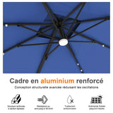 Parasol déporté Patioslife Aegis Pro avec éclairage LED et housse de protection, baleines et mât en aluminium à revêtement thermolaqué — Idéal pour jardins et terrasses