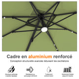 Parasol déporté Patioslife Aegis Pro avec éclairage LED et housse de protection, baleines et mât en aluminium à revêtement thermolaqué — Idéal pour jardins et terrasses
