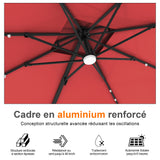 Parasol déporté Patioslife Aegis Pro avec éclairage LED et housse de protection, baleines et mât en aluminium à revêtement thermolaqué — Idéal pour jardins et terrasses