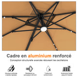 Parasol déporté Patioslife Aegis Pro avec éclairage LED et housse de protection, baleines et mât en aluminium à revêtement thermolaqué — Idéal pour jardins et terrasses