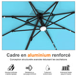 Parasol déporté Patioslife Aegis Pro avec éclairage LED et housse de protection, baleines et mât en aluminium à revêtement thermolaqué — Idéal pour jardins et terrasses