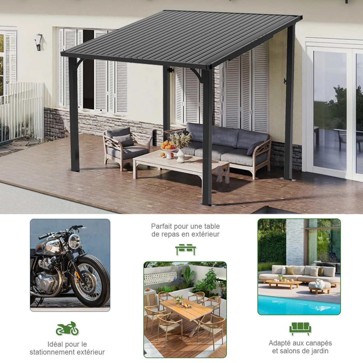 Patioslife Haven – Pergola Adossée Murale en Aluminium avec Toit Rigide, Résistante et Durable pour Jardin et Terrasse