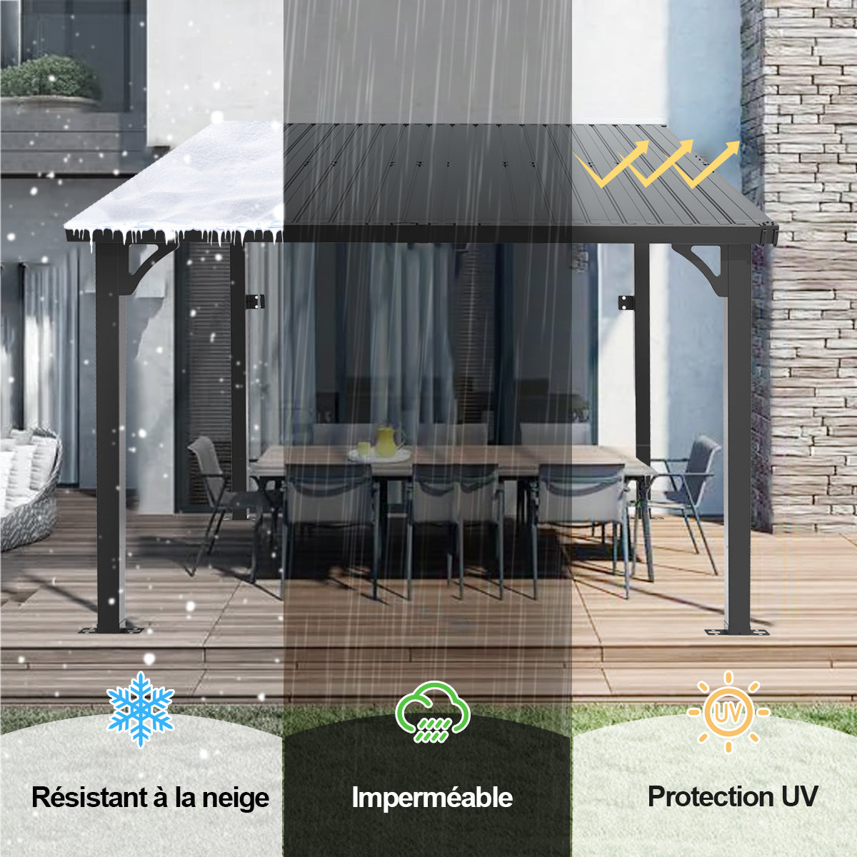 Patioslife Haven – Pergola Adossée Murale en Aluminium avec Toit Rigide, Résistante et Durable pour Jardin et Terrasse