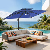 Parasol déporté Patioslife Aegis Pro avec éclairage LED et housse de protection, baleines et mât en aluminium à revêtement thermolaqué — Idéal pour jardins et terrasses