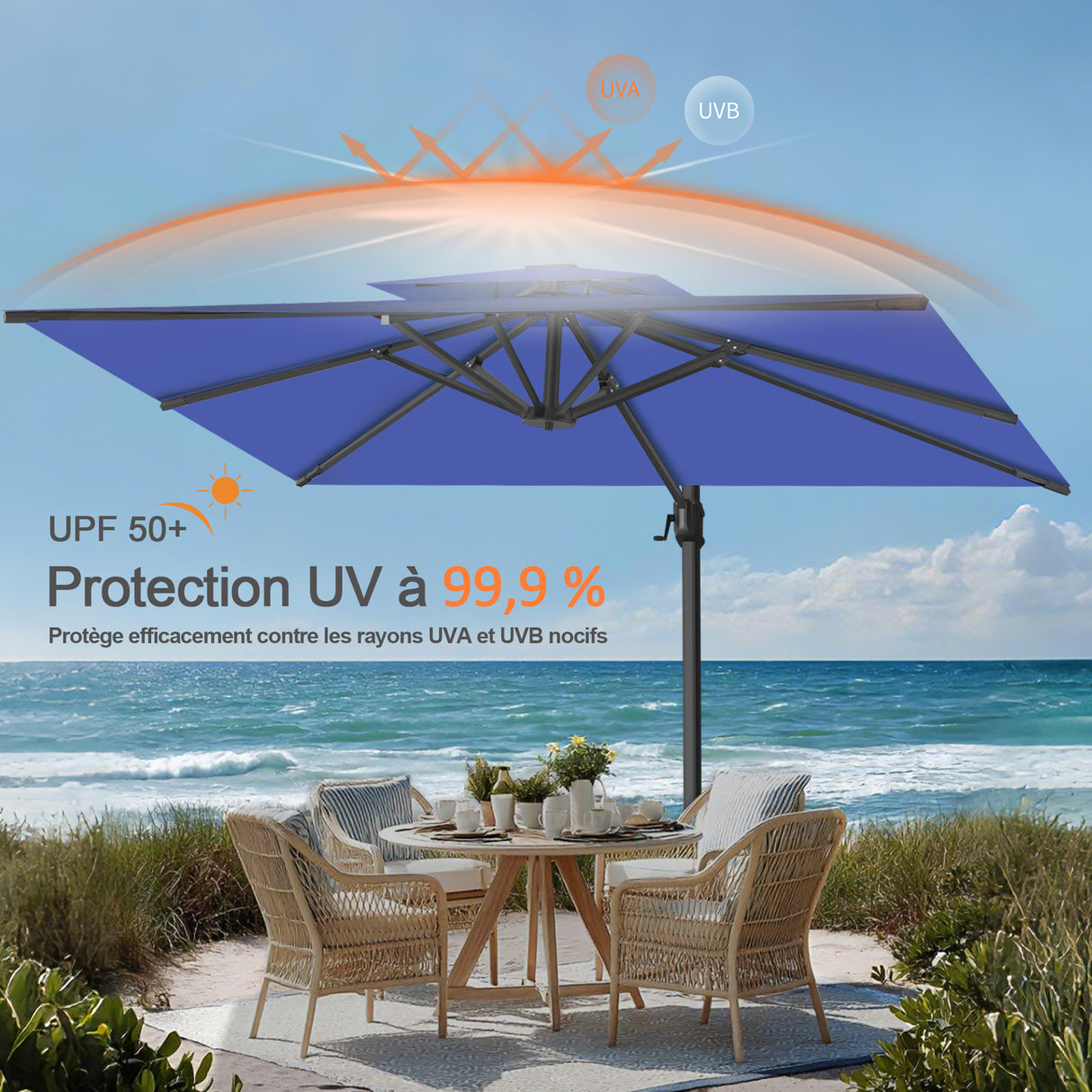 Parasol déporté Patioslife Aegis Pro™ avec base et housse de protection — Baleines en fibre de verre et mât en aluminium à revêtement thermolaqué pour jardin et terrasse