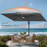 Parasol déporté Patioslife Aegis Pro avec éclairage LED et housse de protection, baleines et mât en aluminium à revêtement thermolaqué — Idéal pour jardins et terrasses