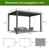 Patioslife Atlantic | Pergola à lames orientables en aluminium avec toit réglable et éclairage LED intégré, abri extérieur autonome pour terrasse, patio et piscine