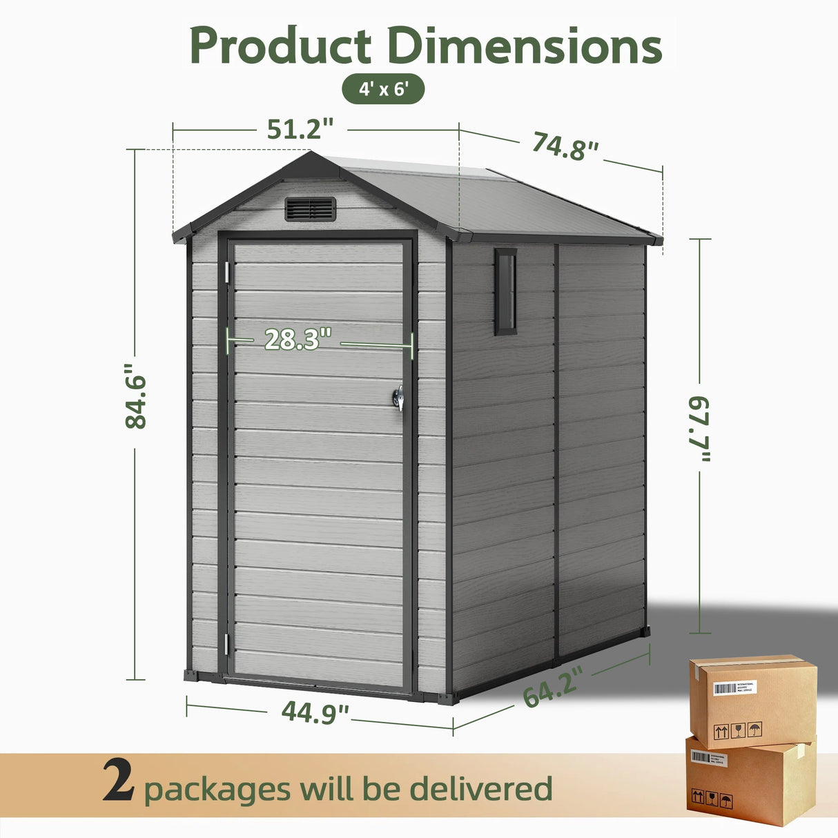 Abri de Jardin en Résine Patioslife YardVault avec Plancher - Cabanon de Rangement Étanche & Anti-UV - Structure Renforcée pour Outils et Vélos