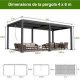 Patioslife Atlantic | Pergola à lames orientables en aluminium avec toit réglable et éclairage LED intégré, abri extérieur autonome pour terrasse, patio et piscine