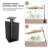 Base à enterrer Patioslife Aegis pour parasol déporté – acier renforcé, profondeur 61 cm, double traitement anticorrosion, stabilité maximale et fixation sécurisée dans le béton