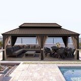 Patioslife Haven | Tonnelle de Jardin en Aluminium à Toit Rigide, Pergola & Pavillon avec Double Aération, Gouttières et Rideaux pour Terrasse