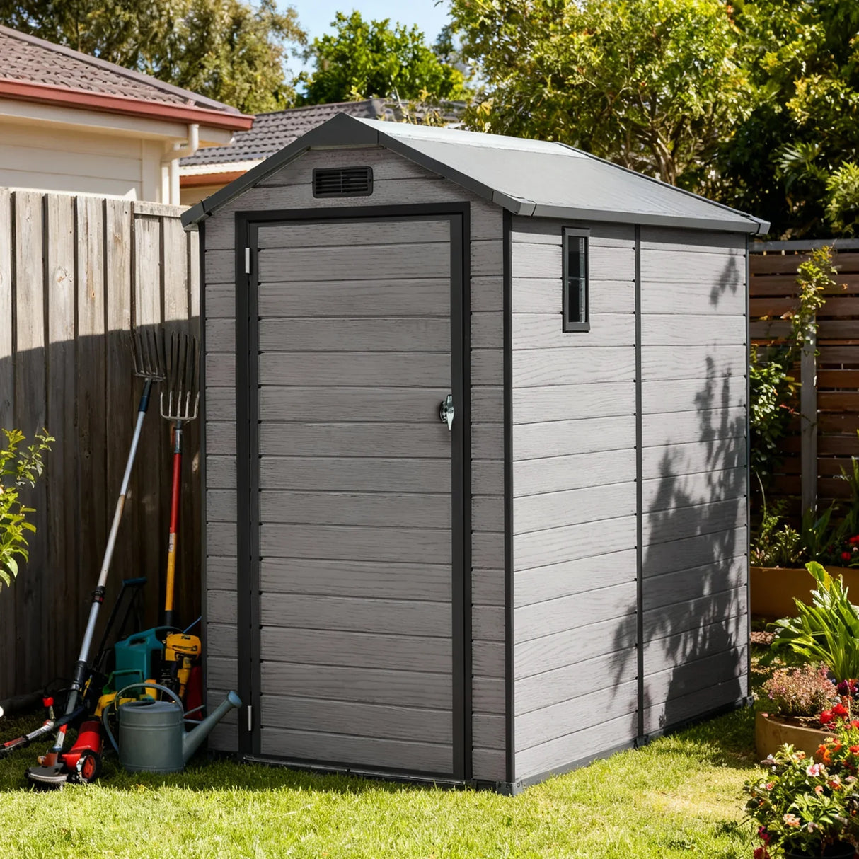 Abri de Jardin en Résine Patioslife YardVault avec Plancher - Cabanon de Rangement Étanche & Anti-UV - Structure Renforcée pour Outils et Vélos