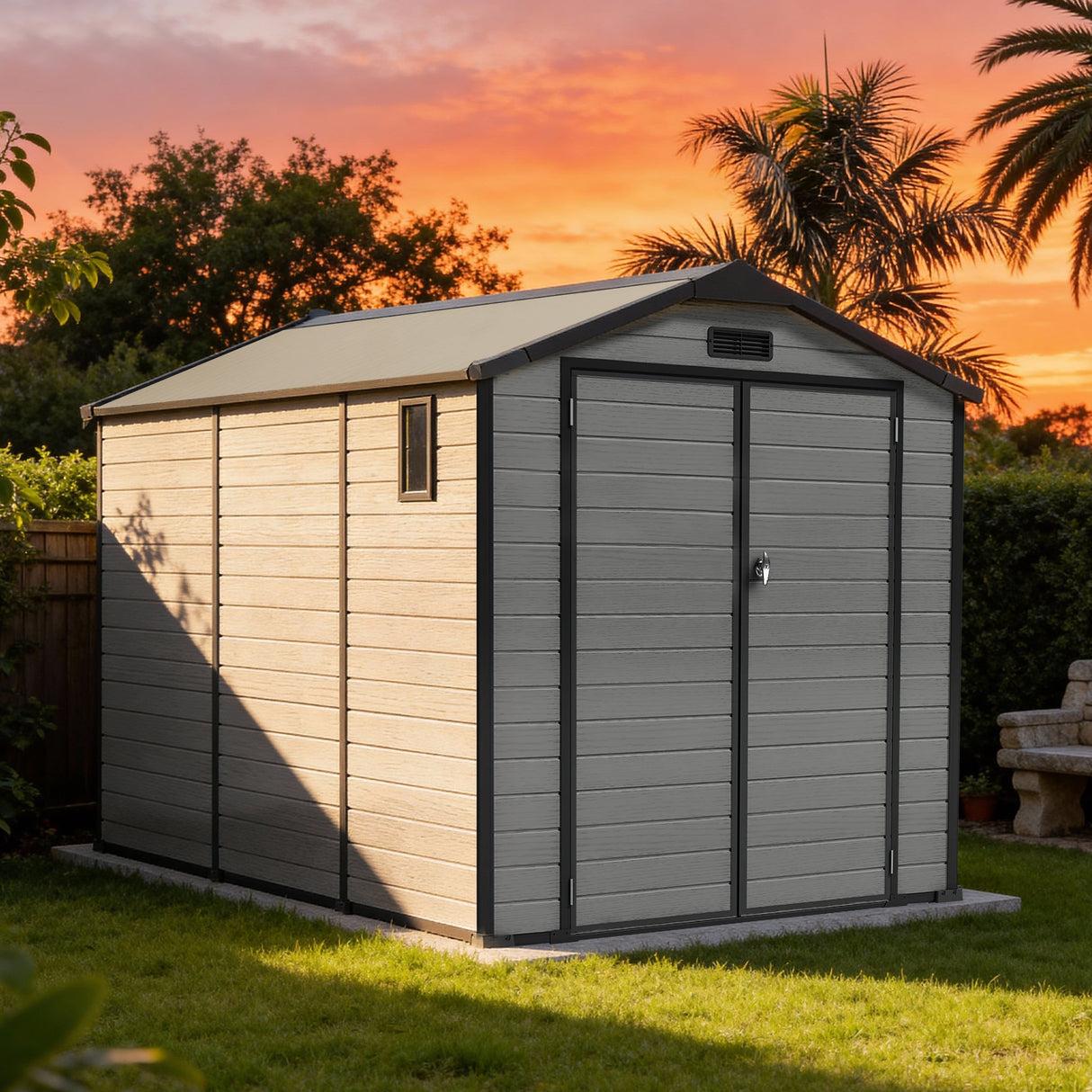 Abri de Jardin en Résine Patioslife YardVault avec Plancher - Cabanon de Rangement Étanche & Anti-UV - Structure Renforcée pour Outils et Vélos