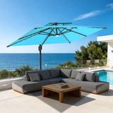 Parasol déporté Patioslife Aegis Pro avec éclairage LED et housse de protection, baleines et mât en aluminium à revêtement thermolaqué — Idéal pour jardins et terrasses