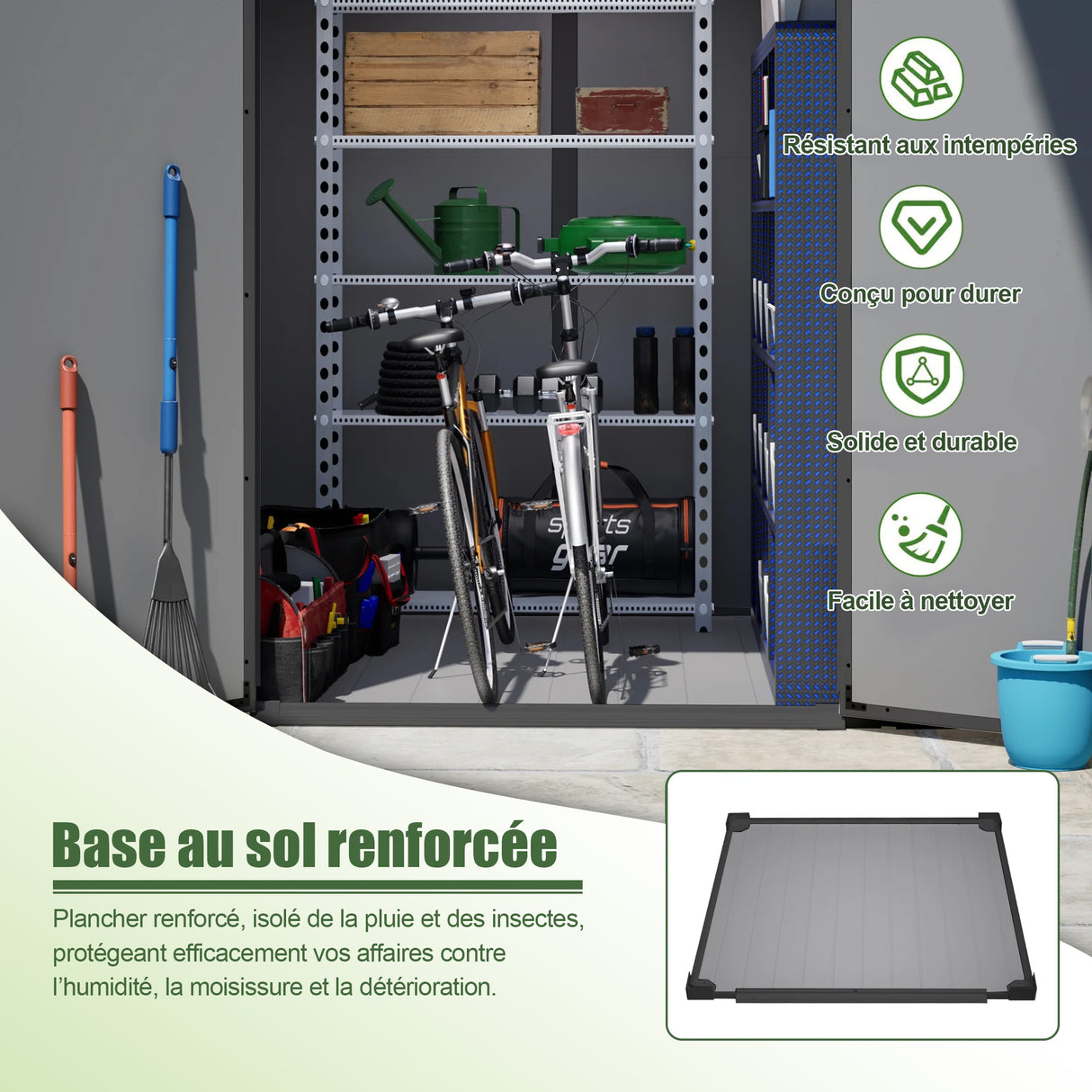 Abri de Jardin en Résine Patioslife YardVault avec Plancher - Cabanon de Rangement Étanche & Anti-UV - Structure Renforcée pour Outils et Vélos