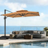 Parasol déporté Patioslife Aegis Pro avec éclairage LED et housse de protection, baleines et mât en aluminium à revêtement thermolaqué — Idéal pour jardins et terrasses