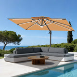 Patioslife Aegis – Parasol déporté Premium avec éclairage LED intégré, base croisée en métal et baleines en fibre de verre