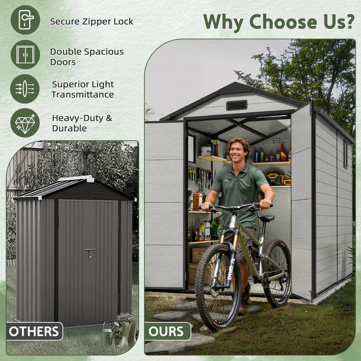 Abri de Jardin en Résine Patioslife YardVault avec Plancher - Cabanon de Rangement Étanche & Anti-UV - Structure Renforcée pour Outils et Vélos