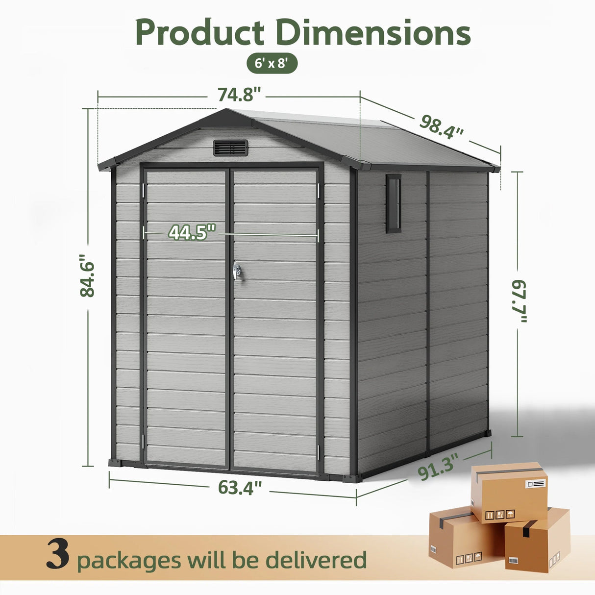 Abri de Jardin en Résine Patioslife YardVault avec Plancher - Cabanon de Rangement Étanche & Anti-UV - Structure Renforcée pour Outils et Vélos